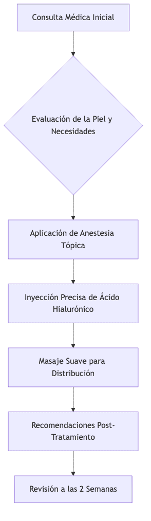 Flujo del tratamiento de ácido hialurónico en manos en Santé Clínica Estética