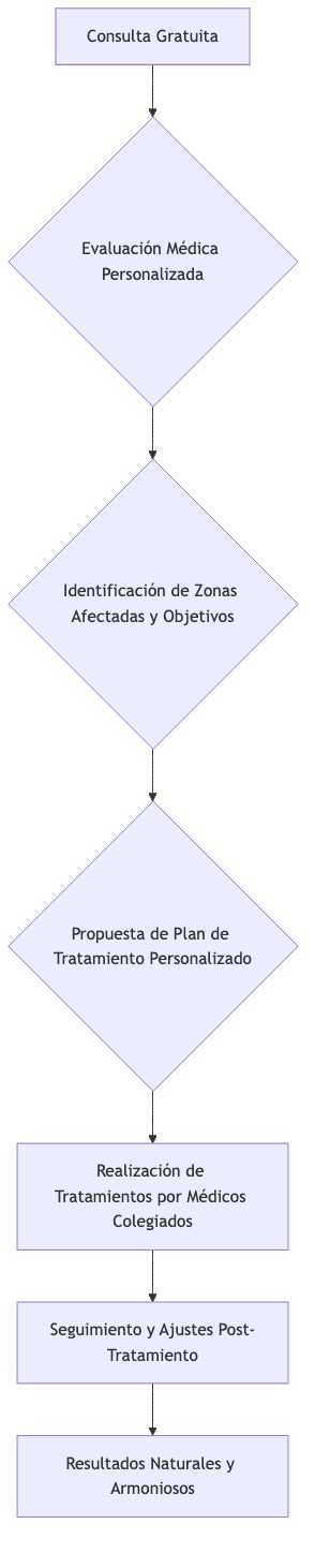 Flowchart of the evaluation and treatment process for Ozempic face at Santé Clínica Estética.