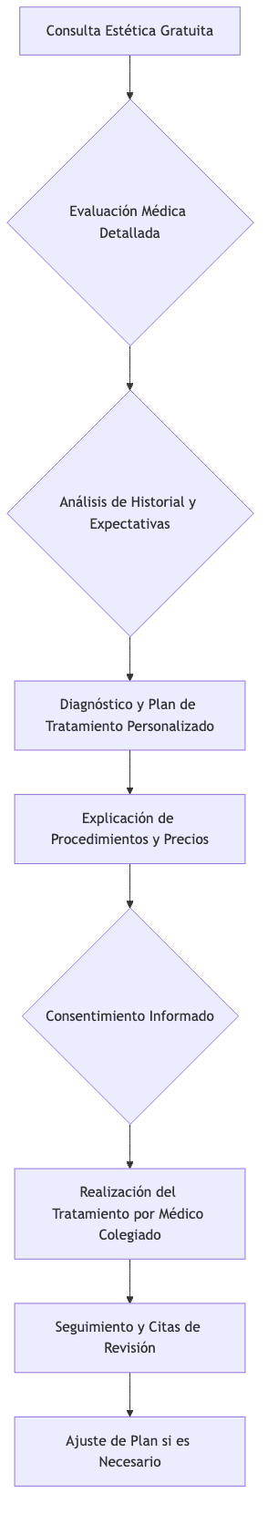 Diagrama de flujo del proceso de valoración y tratamiento en Santé Clínica Estética.