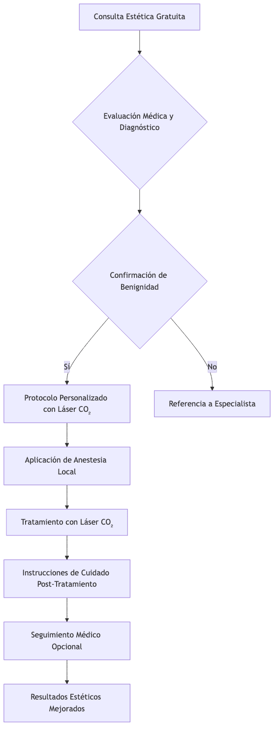 Flowchart of the CO₂ laser lesion removal process at Santé Clínica Estética.